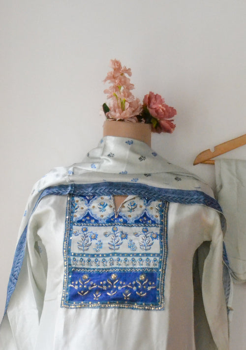 Blue pottery muslin silk suit