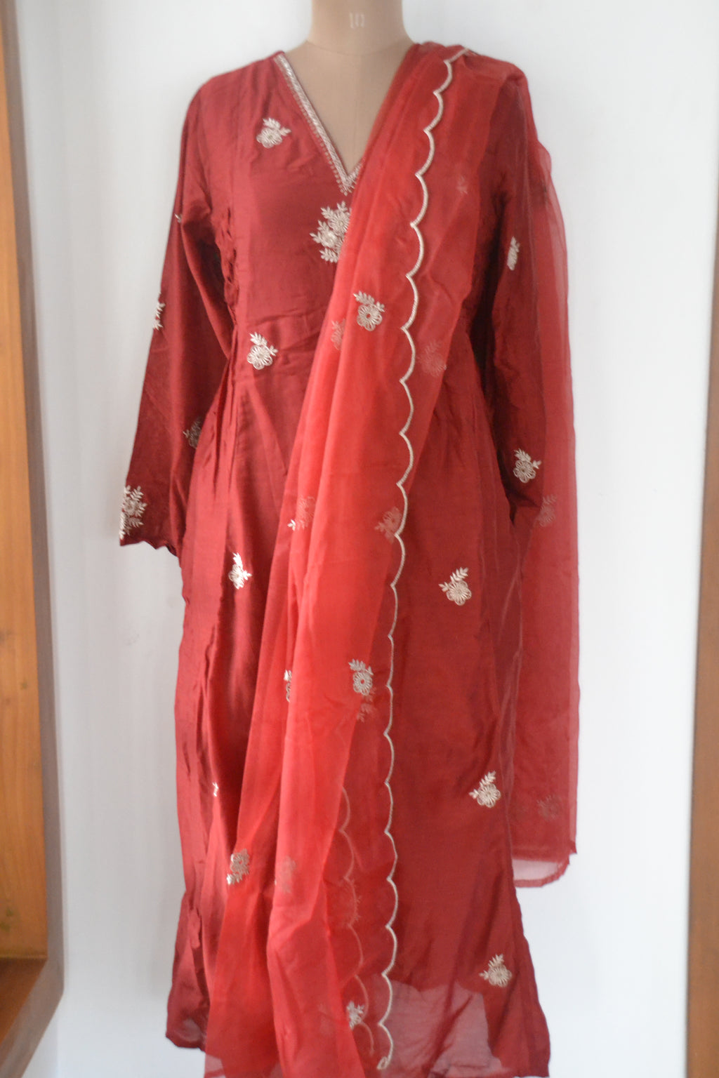 Maroon Mul Chanderi Suit Set