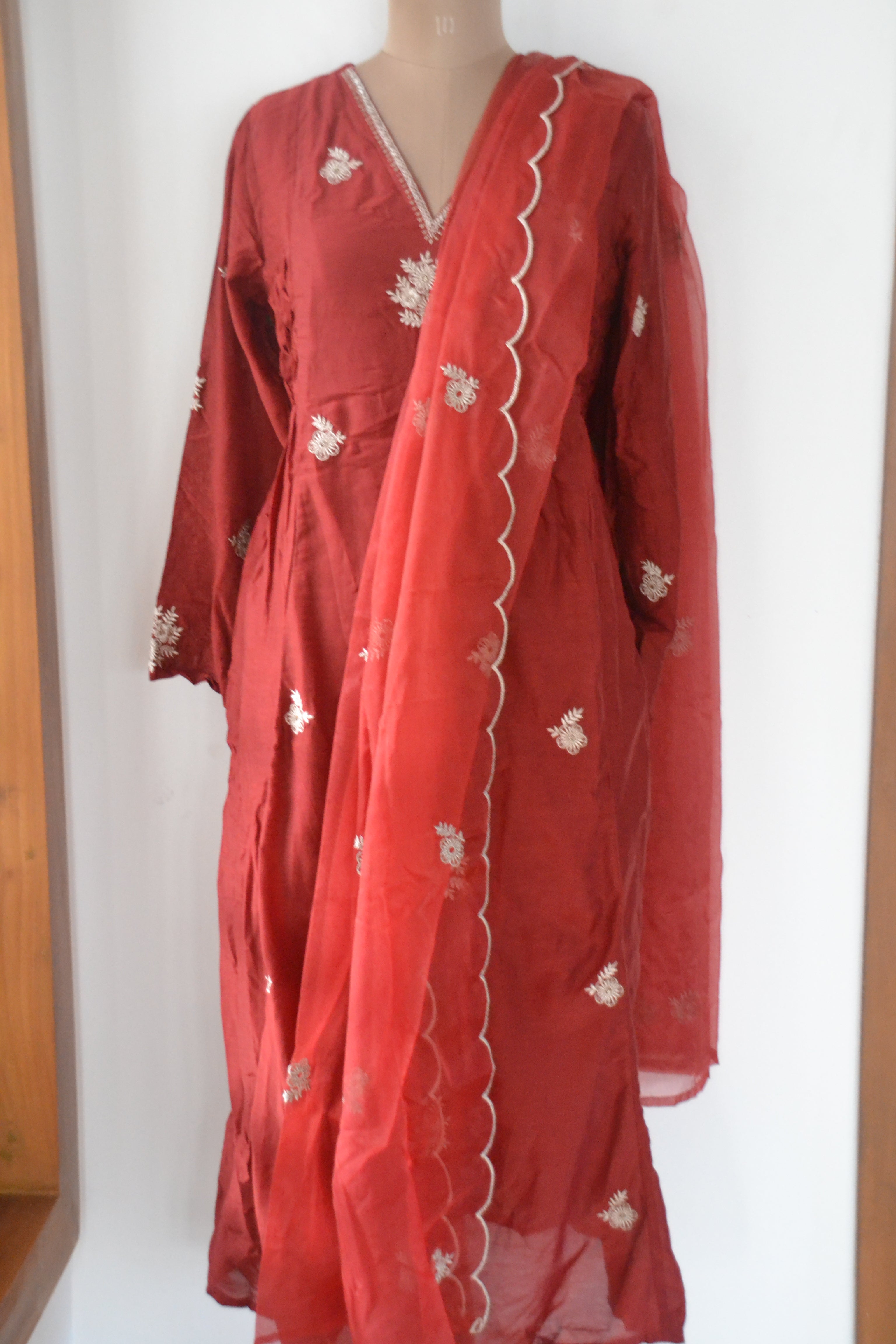 Maroon Mul Chanderi Suit Set