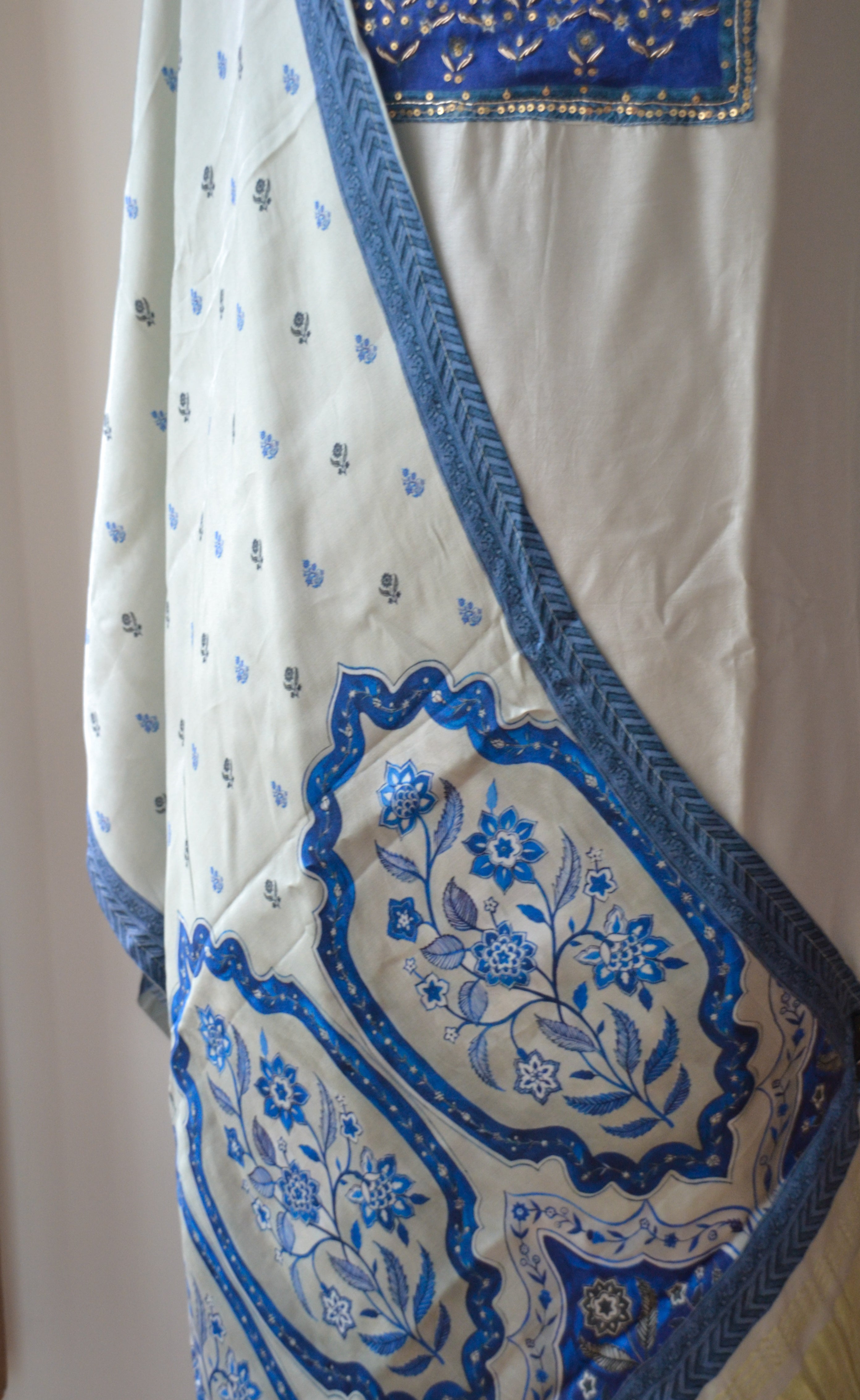Blue pottery muslin silk suit