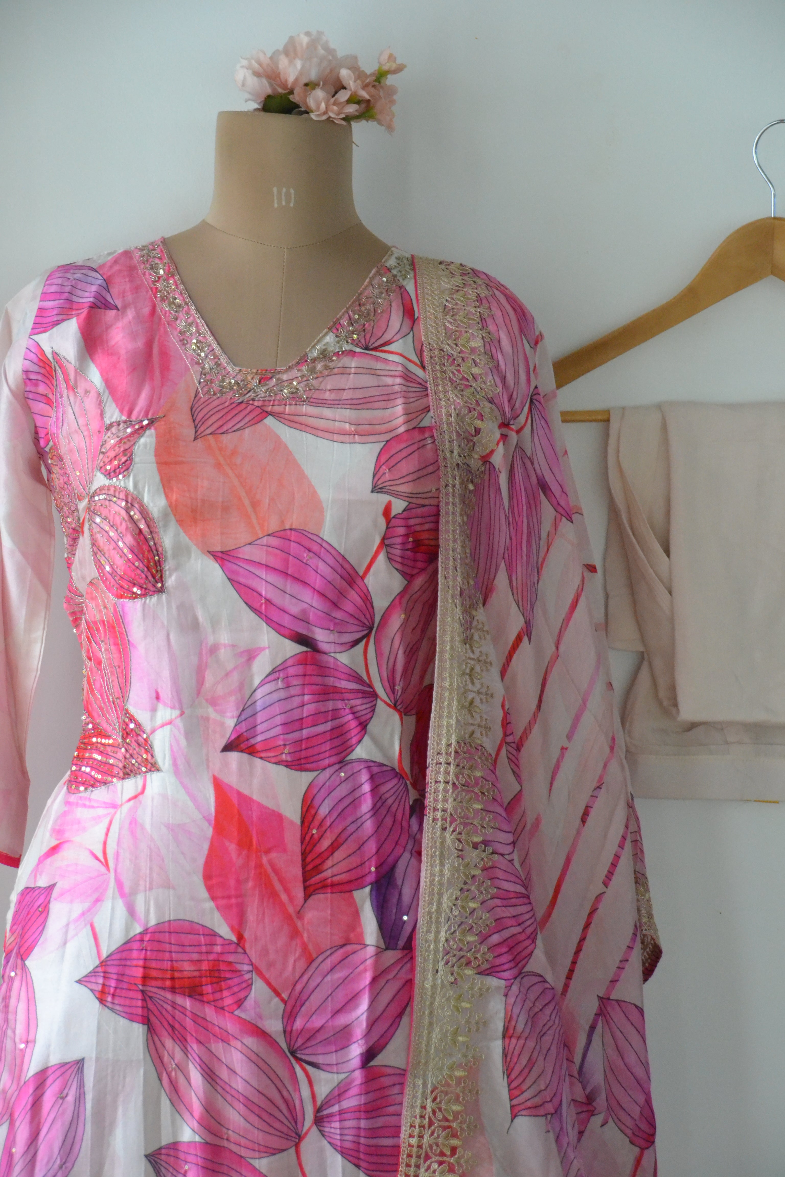 Floral silk muslin suit