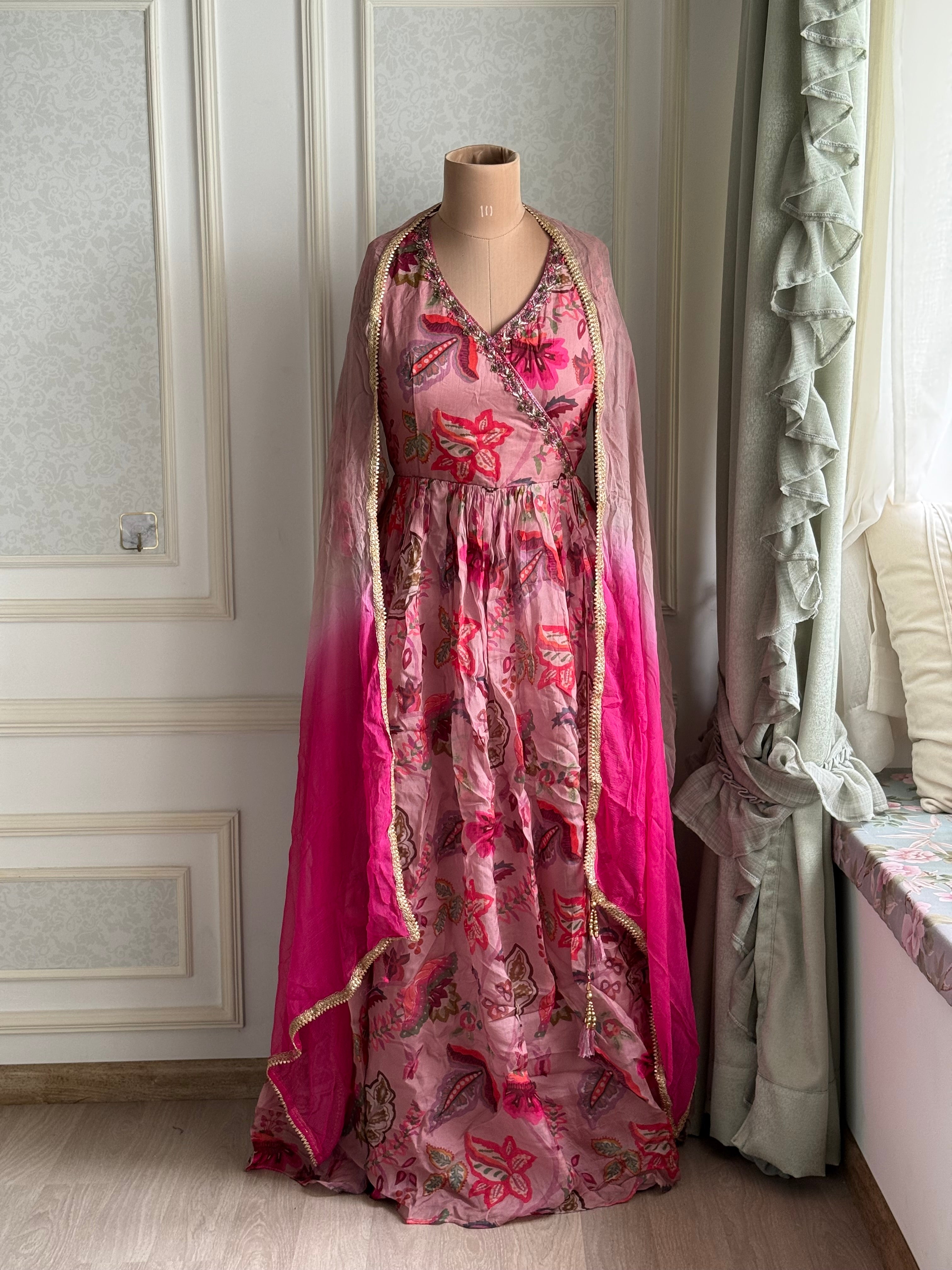 Pink floral organza frock