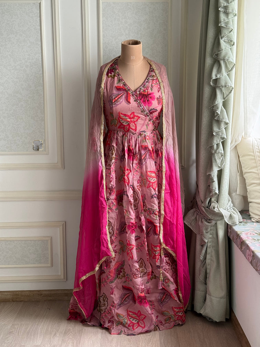 Pink floral organza frock