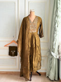 Olive Green Mirror Work Mulchanderi