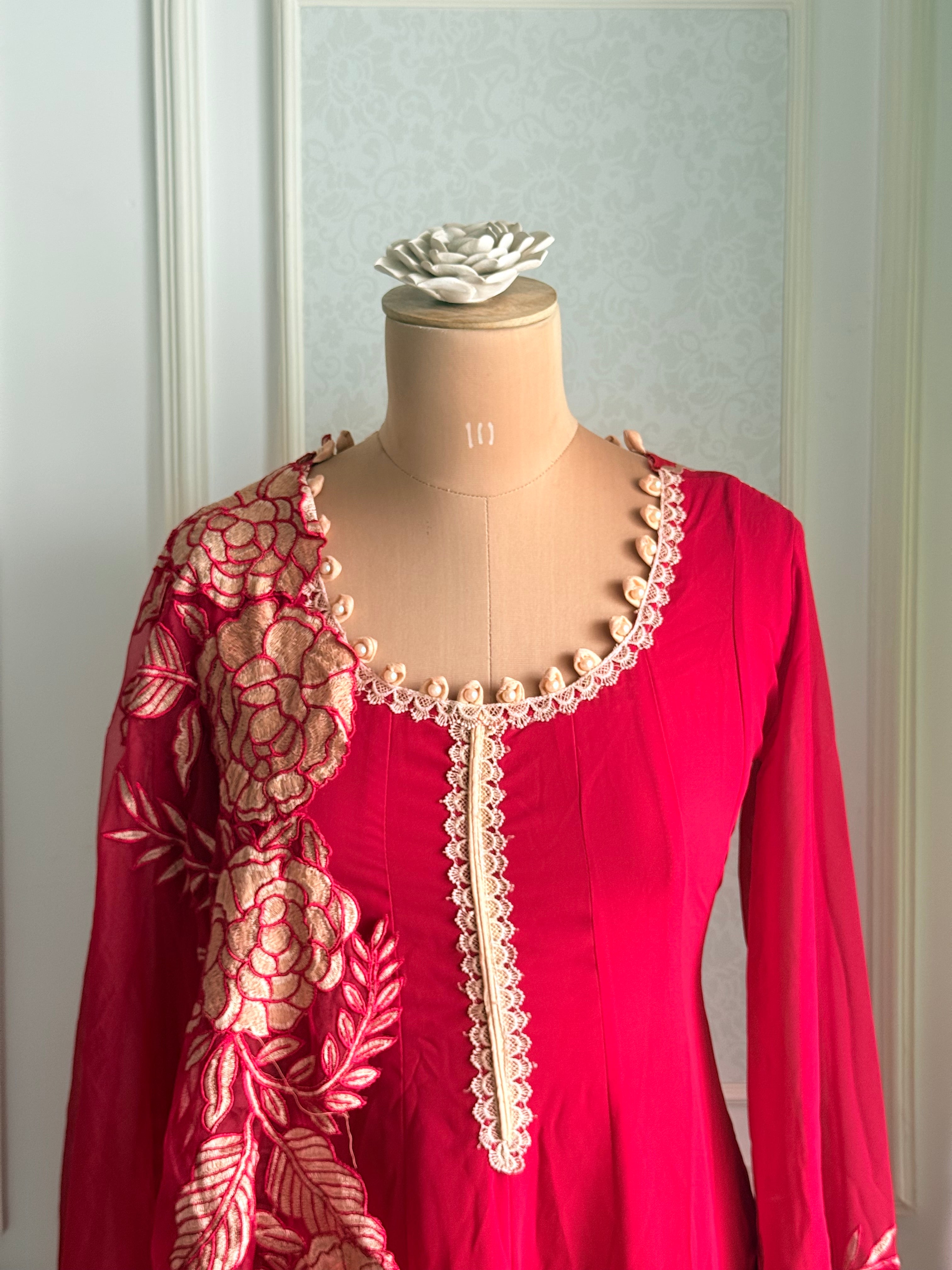 Red floral Anarkali