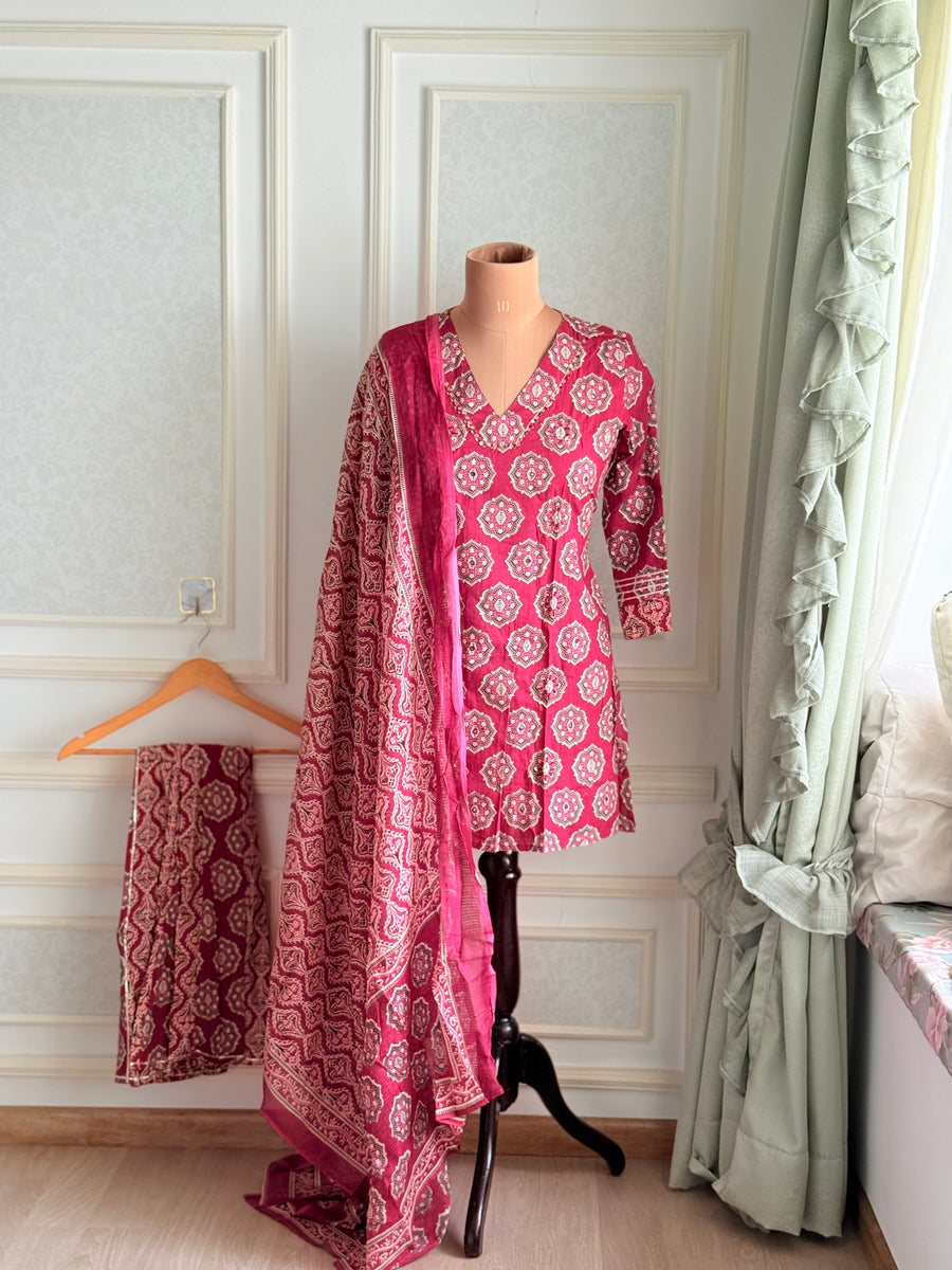 Red cotton shararah suit