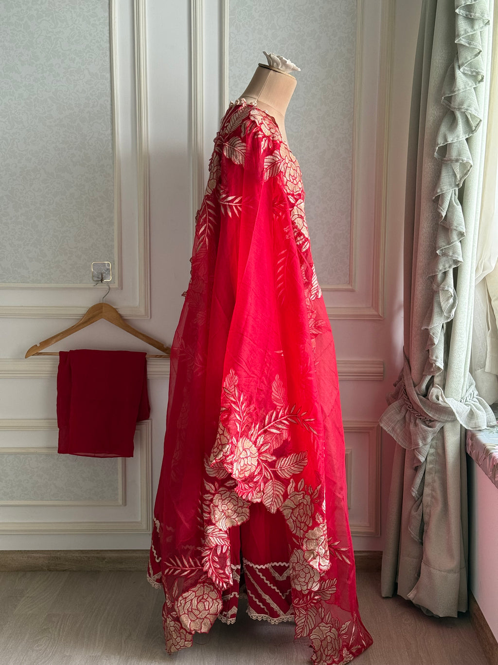 Red floral Anarkali