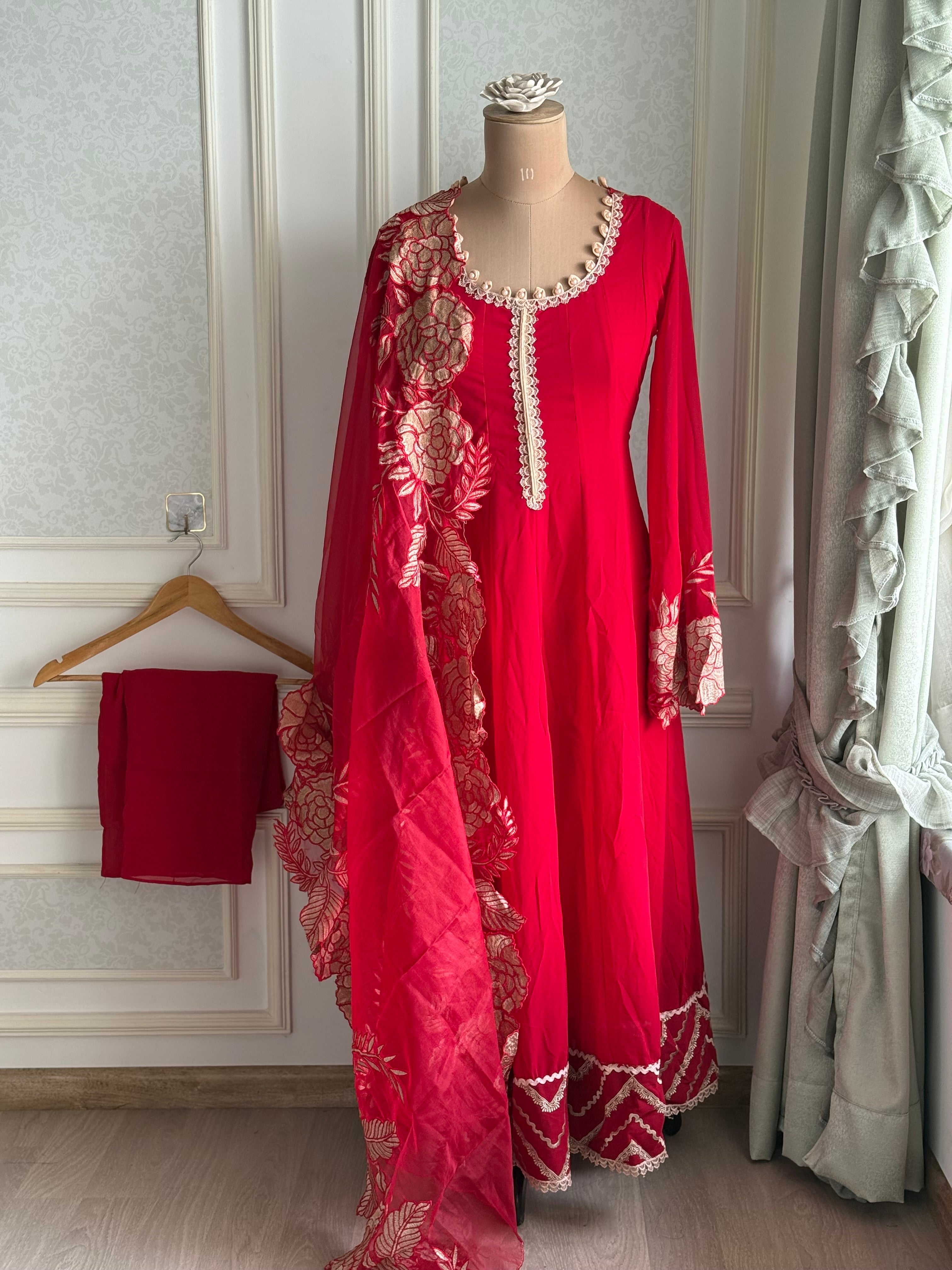 Red floral Anarkali