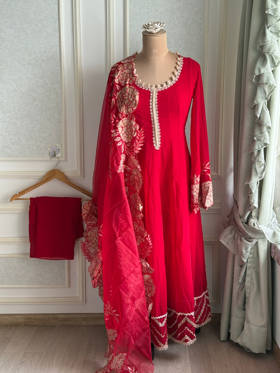 Red floral Anarkali