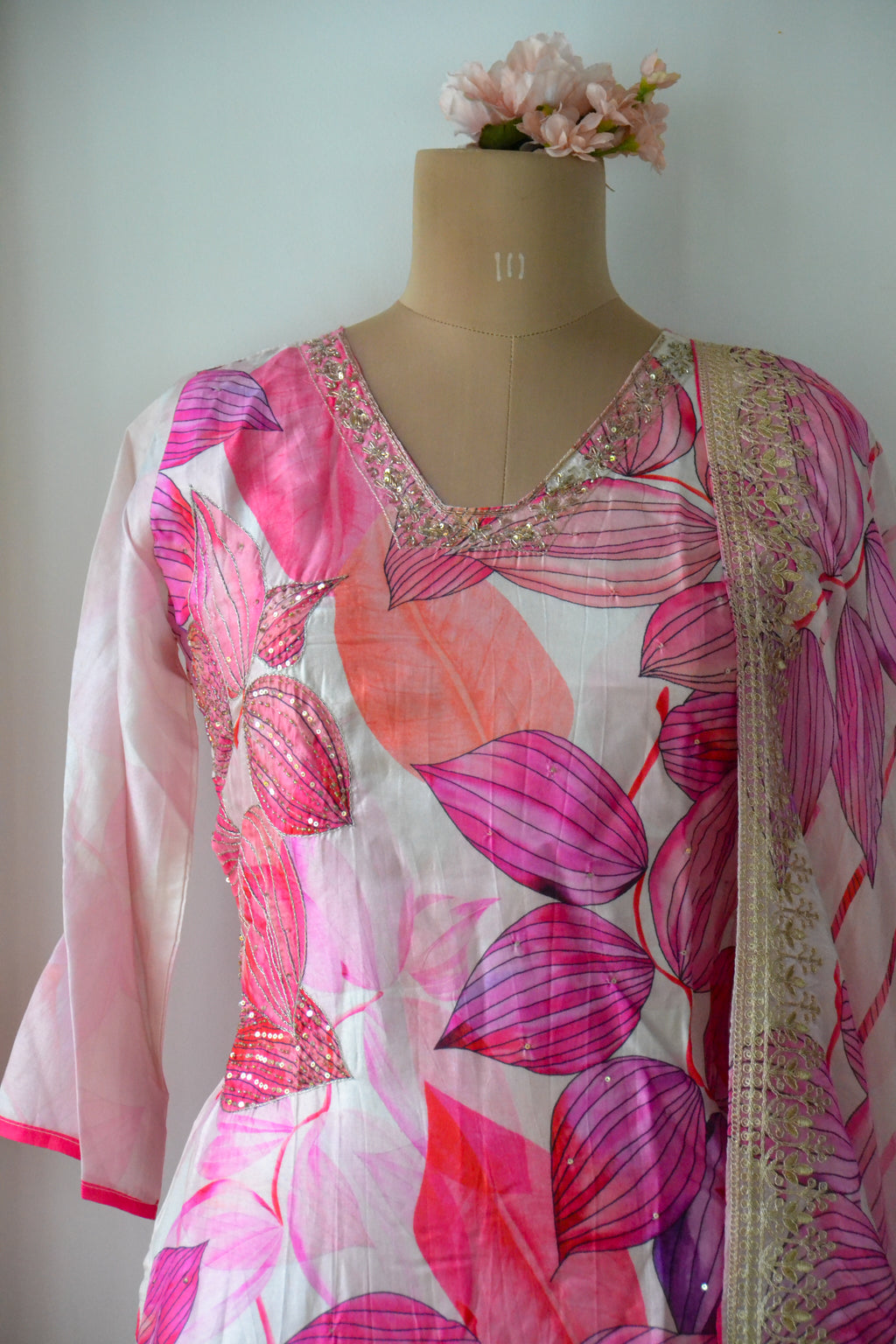 Floral silk muslin suit