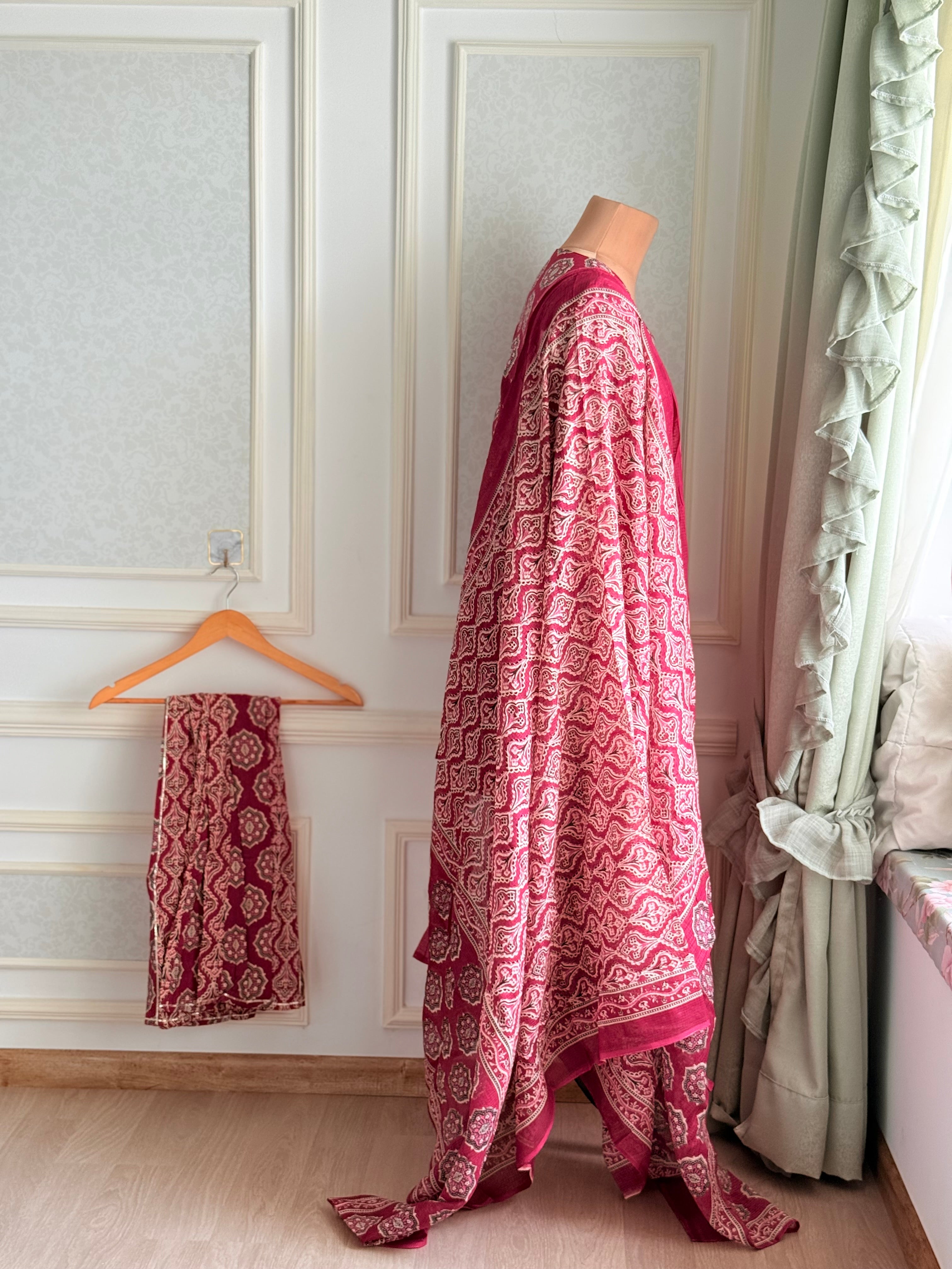 Red cotton shararah suit