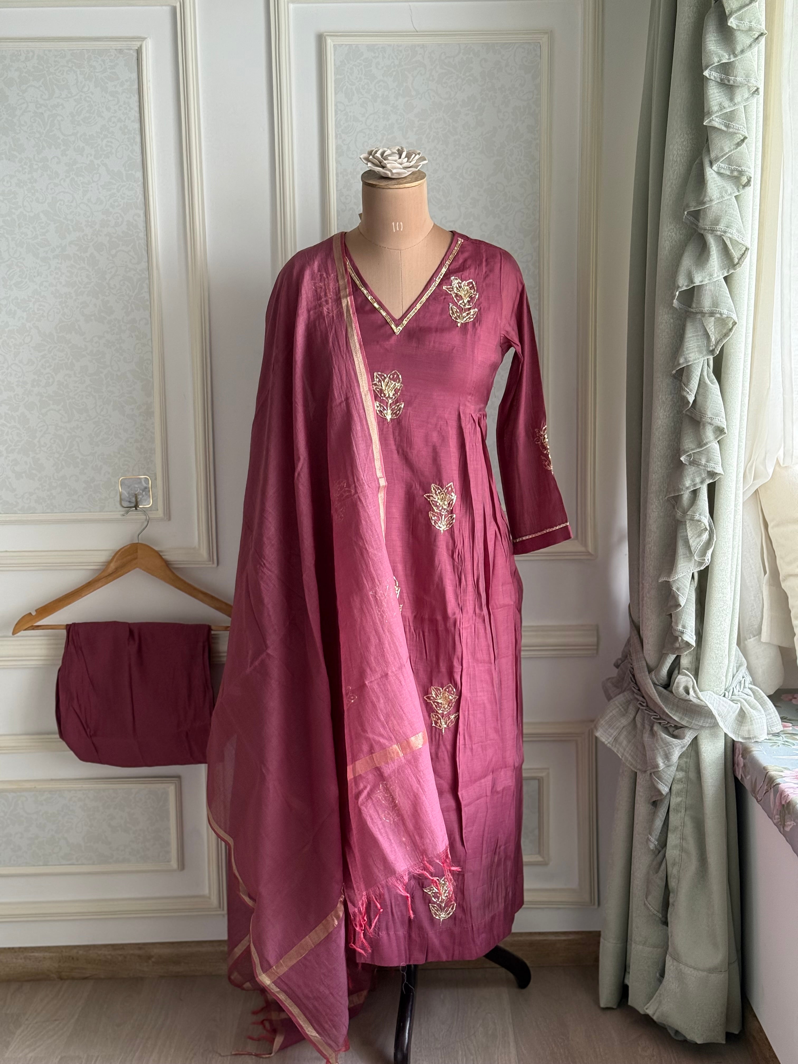 Rose pink mulchanderi suit