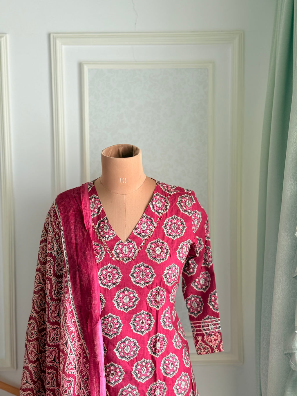 Red cotton shararah suit