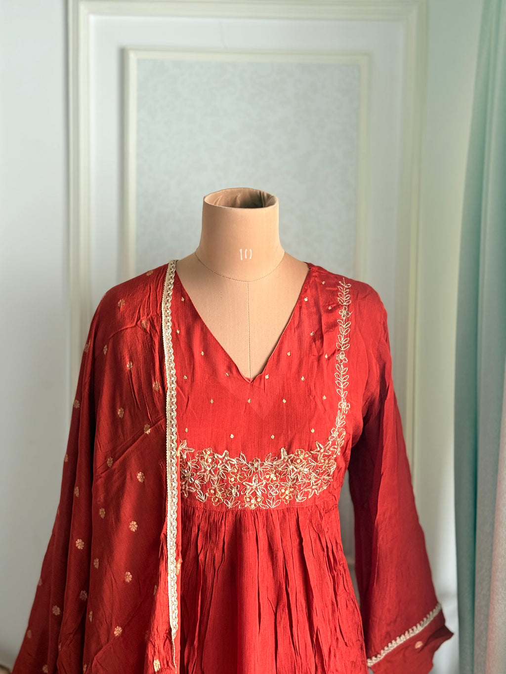 Rust Orange Chinnon Suit Set