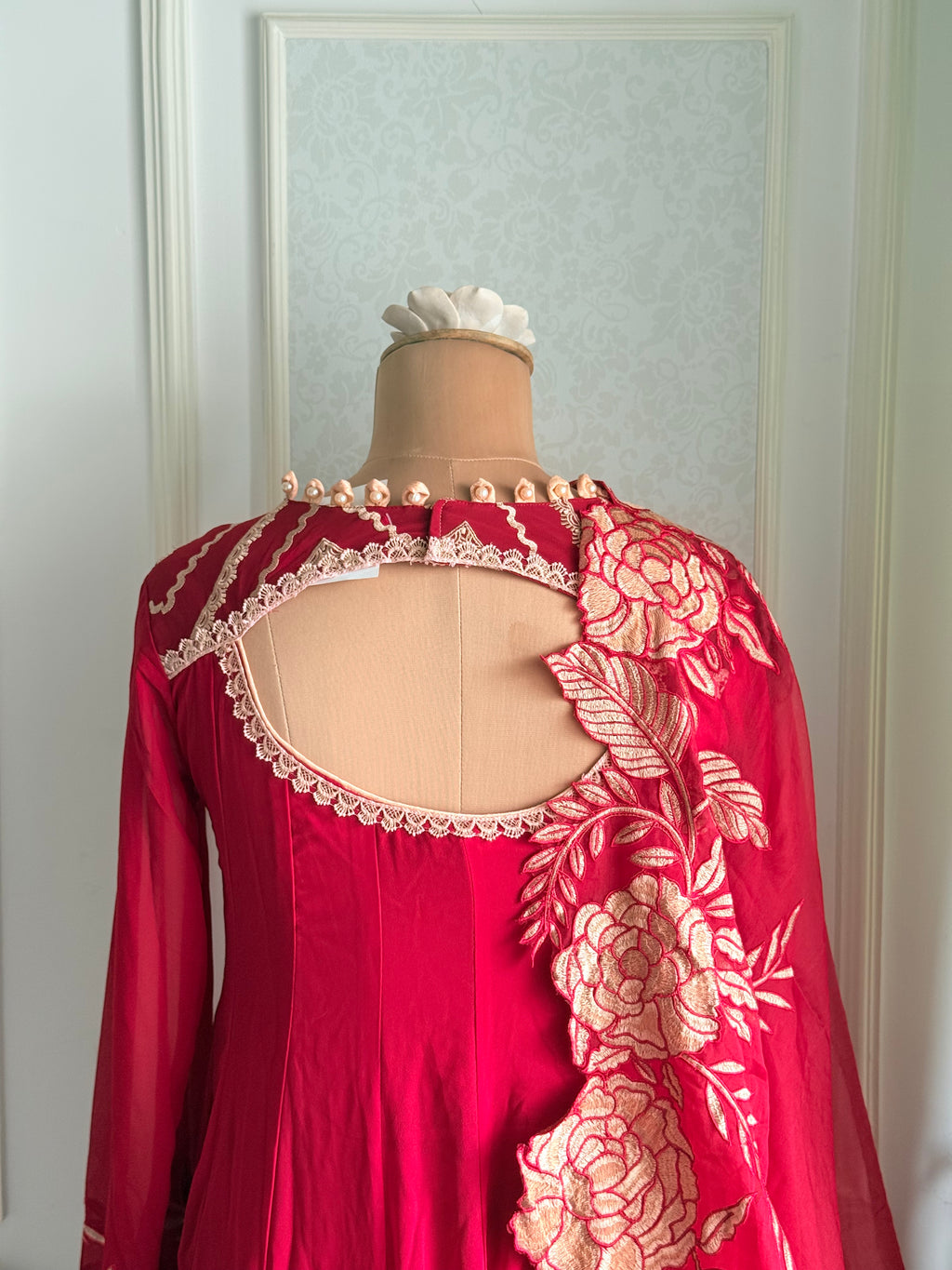 Red floral Anarkali
