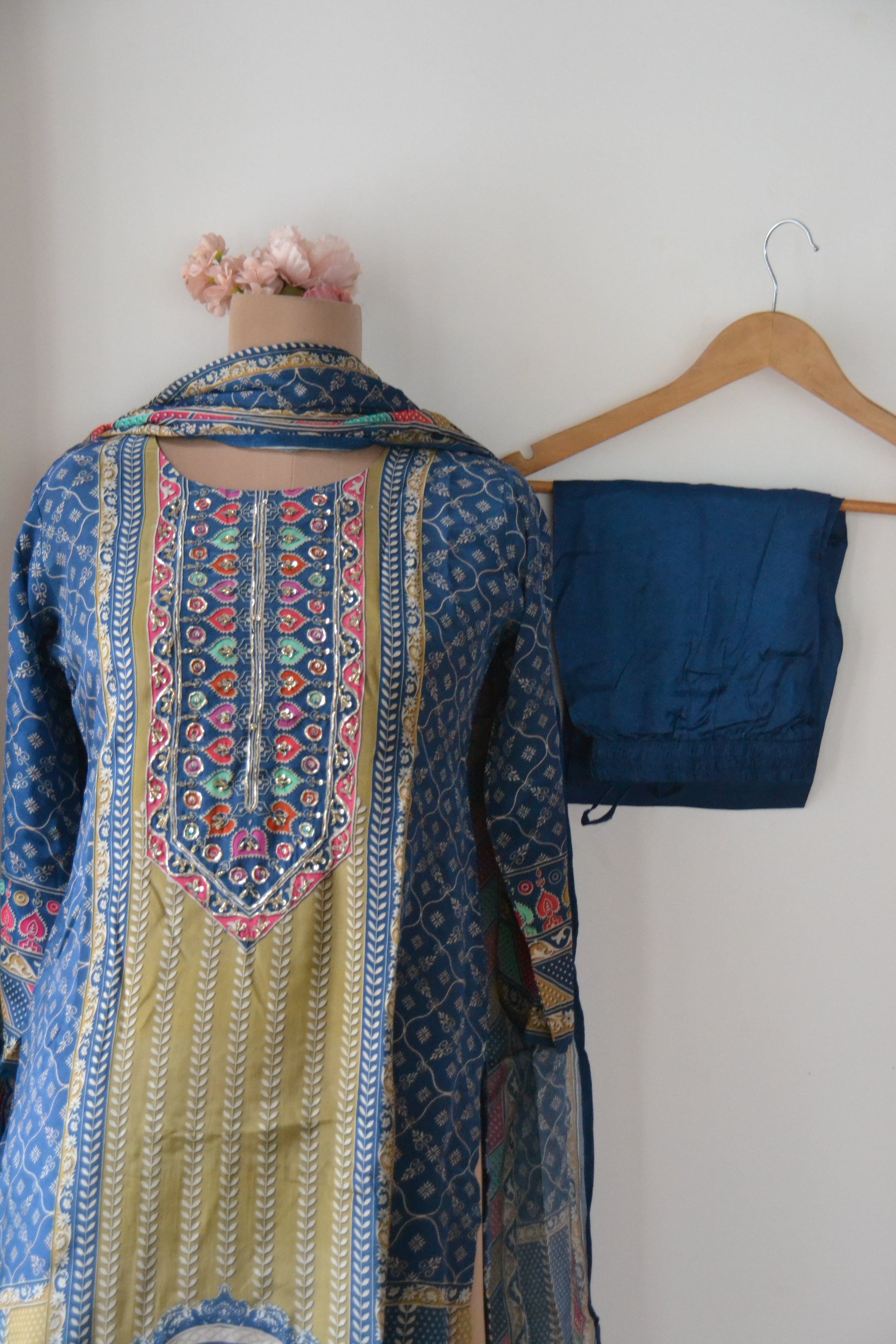 Peacock Royal Blue Crepe Suit