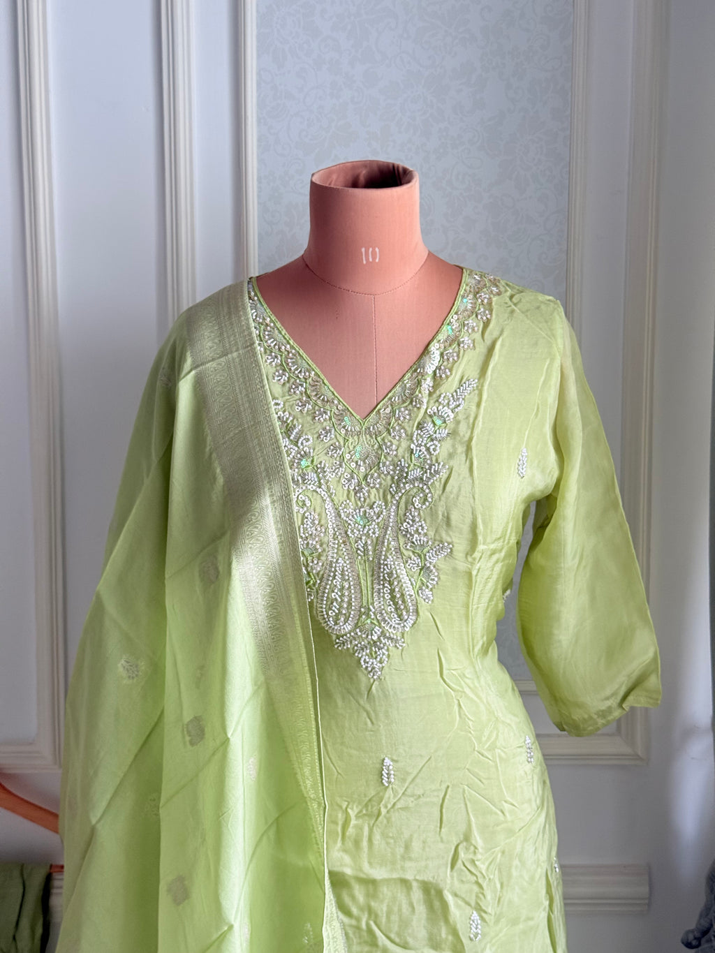 Pastel Green Organza Suit Set