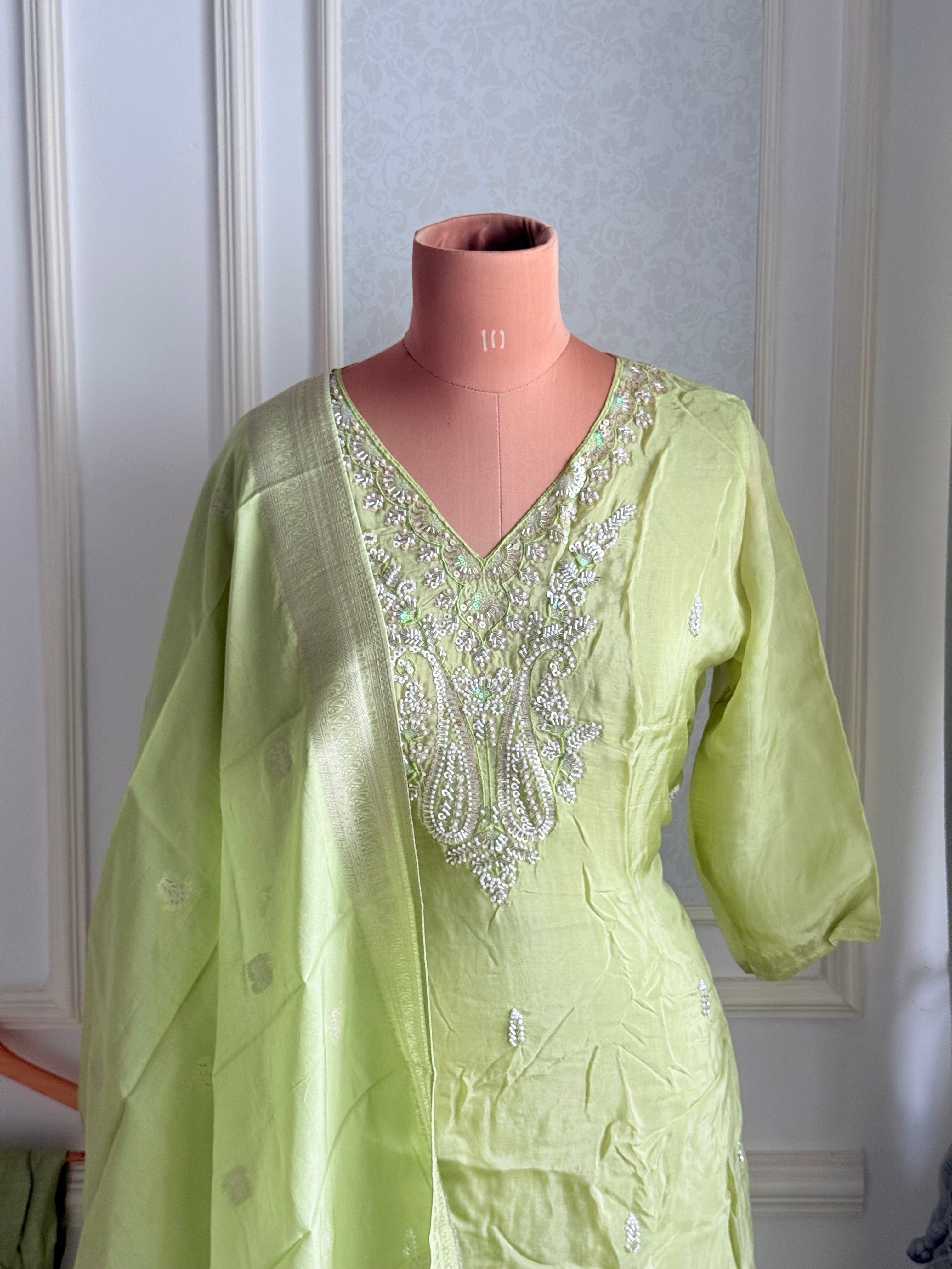Pastel Green Organza Suit Set