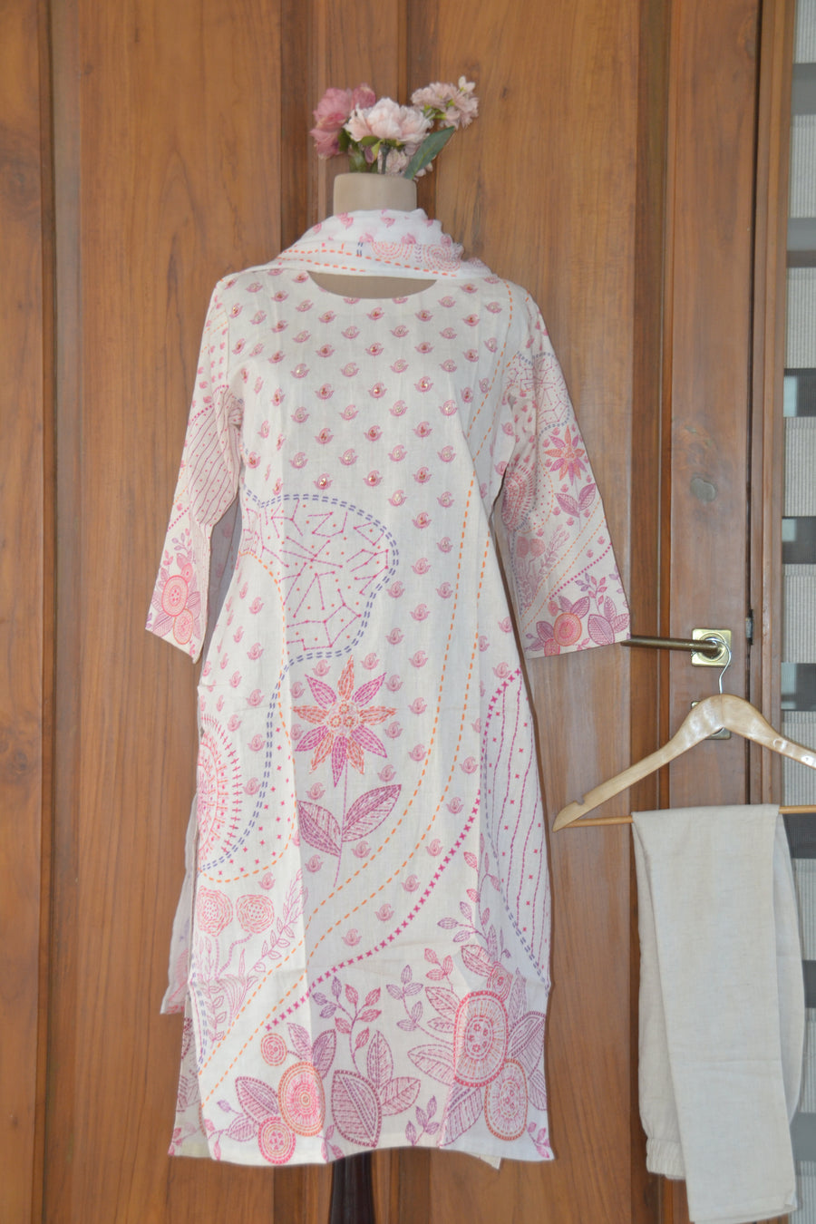 Pastel Bloom Linen-Cotton Suit Set